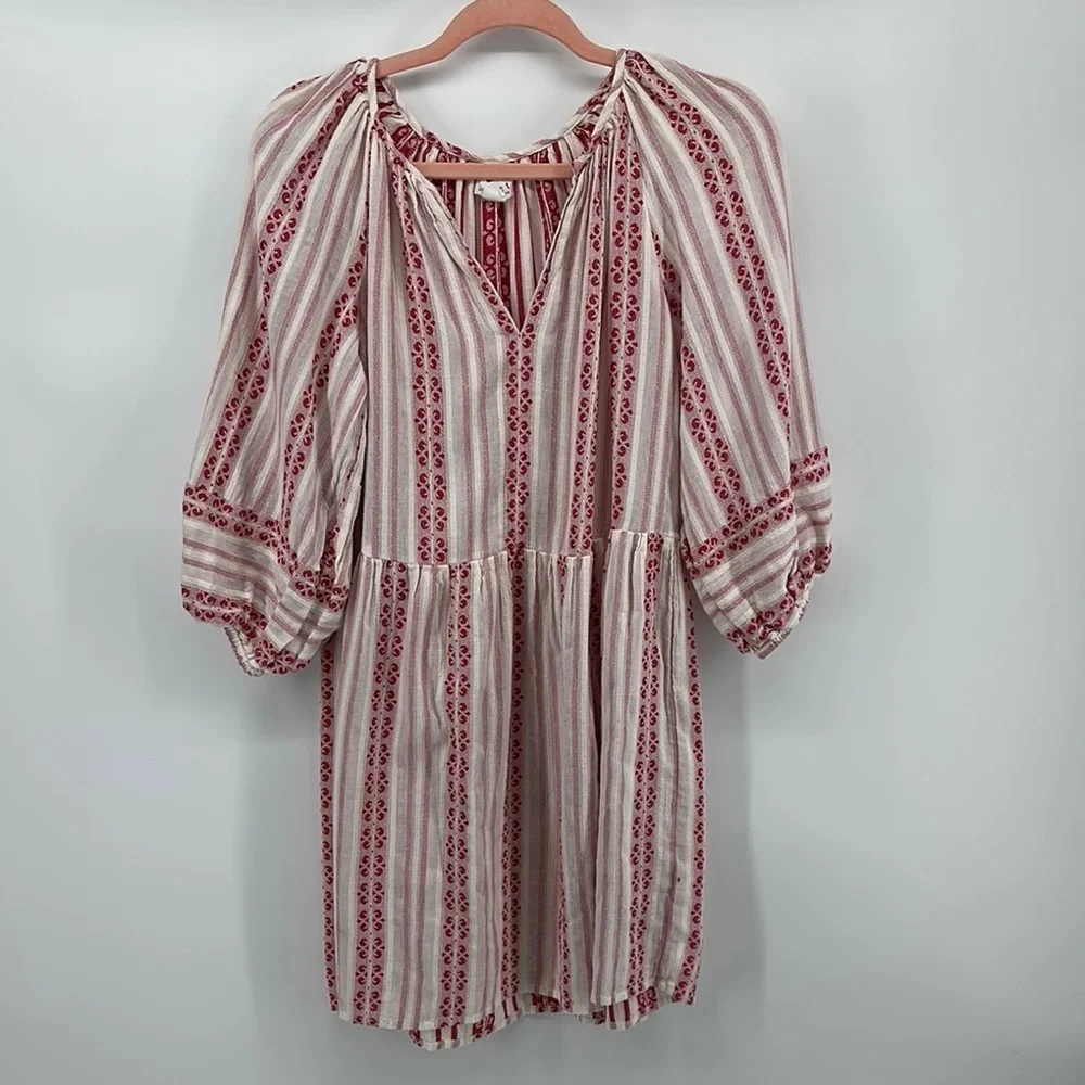 Velvet by Graham & Spencer Red and White Bishop Sleeve Sundress Sz Small‎
